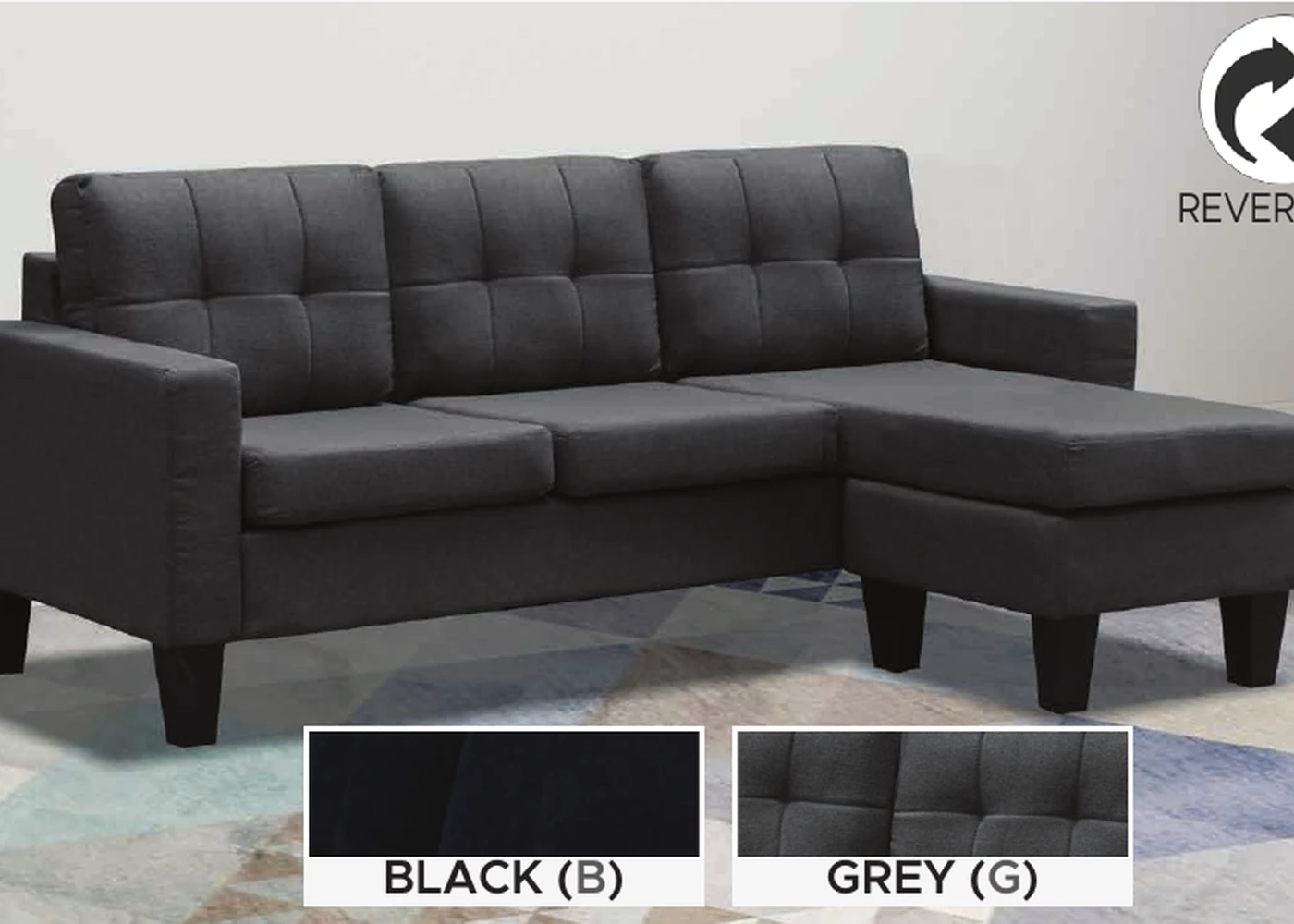 T1228 compact reversible sofa sectional
