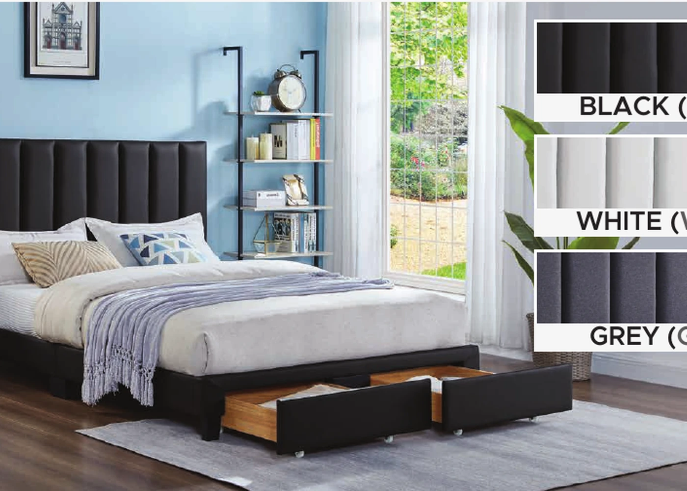 T2120 two-drawer tufted storage platform bed