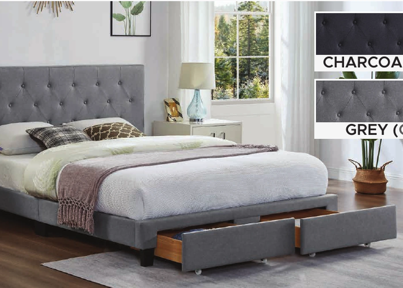 T2125 two-drawer upholstered storage platform bed