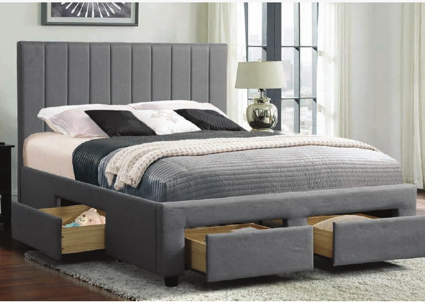 T2157 grey four-drawer storage platform bed
