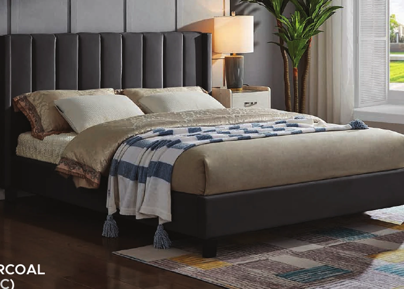 T2190 channel tufted velvet platform bed