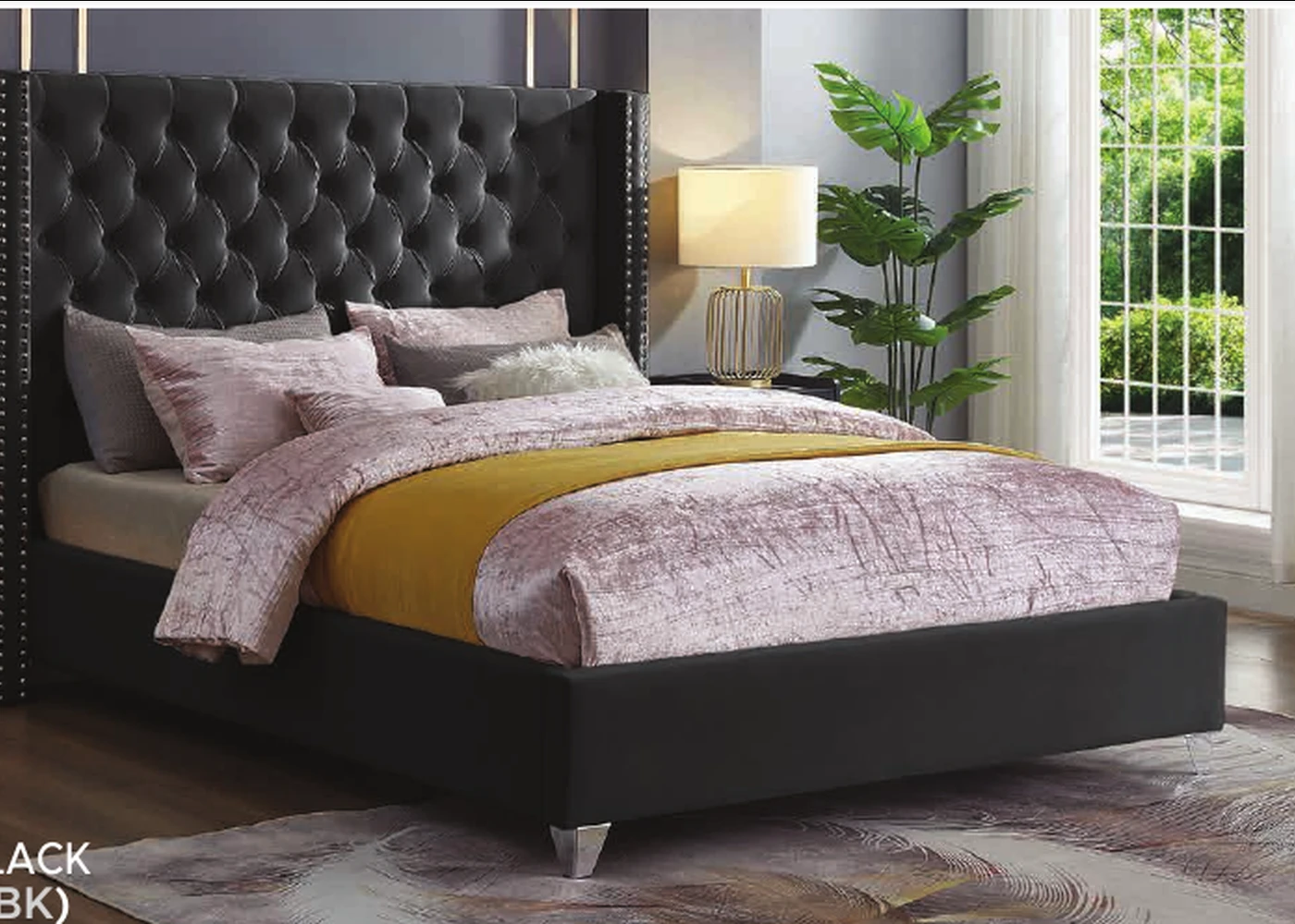 T2380 tall tufted velvet platform bed
